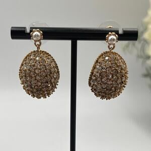 Oscar de la renta Signed Crystal Dome Pearl Drop Repurposed Earrings Repaired